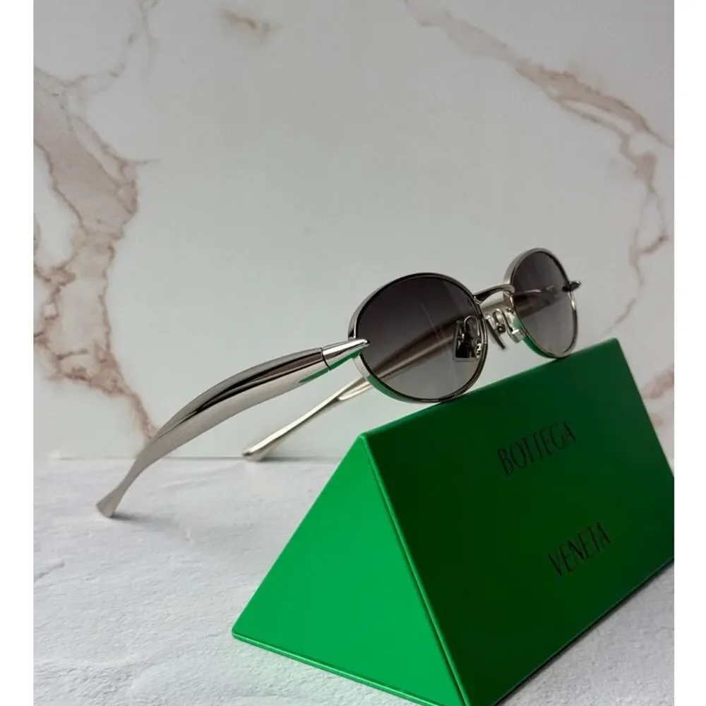 NEW Bottega Veneta BV1386S Silver Sardine Oval Sunglasses $655